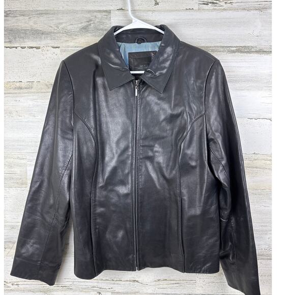 Apt 9 womens Large black lambskin soft leather jacket mid length lined coat